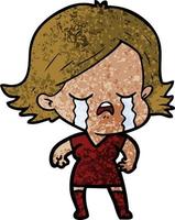 Retro grunge texture cartoon girl crying vector