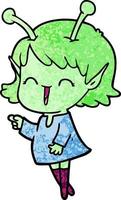 Retro grunge texture cartoon cute alien girl vector