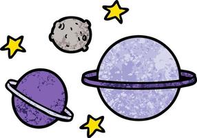 Retro grunge texture cartoon cute planets vector