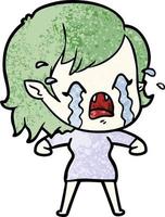 Retro grunge texture cartoon vampire girl crying vector