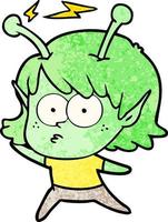 Retro grunge texture cartoon alien girl vector