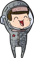 Retro grunge texture cartoon astronaut man laughing vector