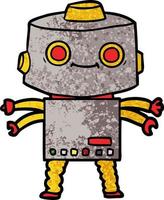 retro, grunge, textura, caricatura, feliz, robot vector