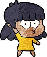 Retro grunge texture cartoon girl whistling vector