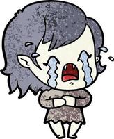 Retro grunge texture cartoon vampire girl crying vector