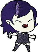 Retro grunge texture cartoon happy vampire girl vector