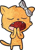 Retro grunge texture cartoon cat yawning vector