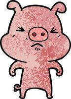Retro grunge texture cartoon angry pig vector