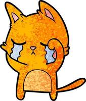 Retro grunge texture cartoon cat crying vector