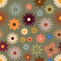 Retro seamless pattern with flowers in 60s style vector