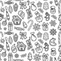 seamless pattern of linear Xmas icons on white background vector