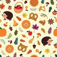 Autumn Thanksgiving seamless pattern. Thanksgiving and forest background. vector