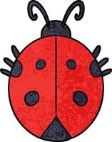 Retro grunge texture cartoon cute ladybug vector