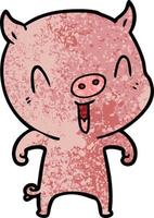 Retro grunge texture cartoon pig laughing vector