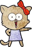 gato femenino lindo de la historieta de la textura del grunge retro vector