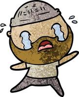 Retro grunge texture cartoon man with beard crying vector