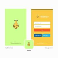 Company Beaker Splash Screen and Login Page design with Logo template Mobile Online Business Template vector