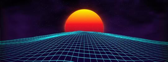 80s background retro landscape. Futuristic neon 1980s style. Cyber surface. Party background. Retro 80s fashion Sci-Fi Summer Landscape Background. vector