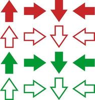 Arrows, vector. Red and green arrows on a white background. Up, down, right, left. vector