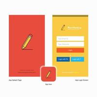 Company Pencil Splash Screen and Login Page design with Logo template Mobile Online Business Template vector