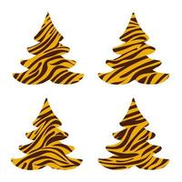 Christmas trees with tiger print. Happy New Year 2022 greeting card.Vector illustration vector