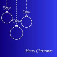 Merry christmas holiday background with simple christmas balls. Balls on a string with a bow on a blue background. Vector illustration