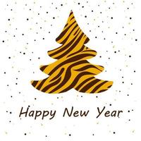 Christmas tree with tiger print. Happy New Year 2022 greeting card.Vector illustration. vector