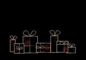 Christmas golden present box made from golden with red snowflakes on black background.Vector illustration vector