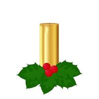 Christmas background with  candle and holly. Merry Christmas, symbol, holiday, religion.Christmas festive atmosphere composition.Vector illustration vector