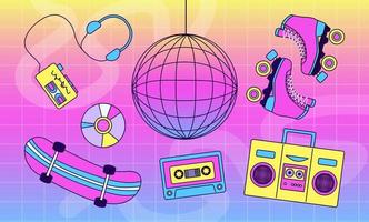 A colorful set of 90's and Y2k style fun items. A trendy collection of girly patches. Quirky, hipster retrowave pack vector