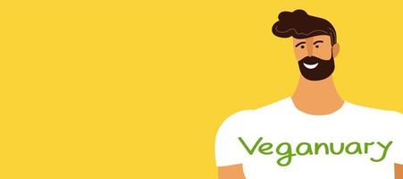 Banner de dibujos animados de fideos planos vectoriales del día vegano mundial. concepto de plan de nutrición, dieta saludable, programa. vector