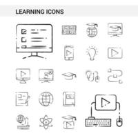 Learning icons hand drawn Icon set style isolated on white background Vector