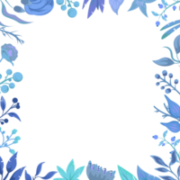 winter decoratief kader met blauw verkoudheid bloemen fabriek element png