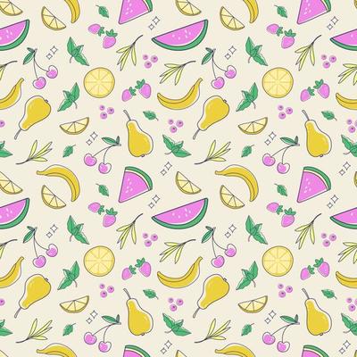 Hand drawn summer illustrations. Trendy design for summer beach party invitation, bar menu of alcohol drinks, cocktail card. Used summer color combinations with pear, apple, lime, watermelon.