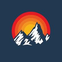 Modern design illustration of sun and mountain. Vector art line icon template