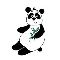 panda sentado con vector aislado de ramita de bambú