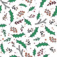 Seamless Christmas pattern with berries, fir branches, foliage and holly vector