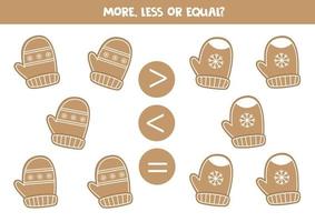 More, less or equal with cartoon gingerbread cookies. vector