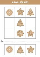 Educational sudoku game with cute gingerbread cookies. vector