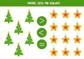 More, less or equal with cute Christmas trees. vector