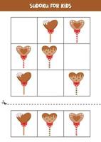 Educational sudoku game with cute heart lollipops. vector