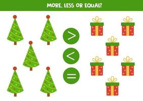 More, less or equal with cute Christmas trees. vector