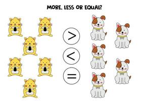 More, less or equal with cute dogs and hamsters. vector