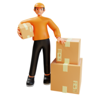 3D-Rendering Orange Kurier liefert Paket png