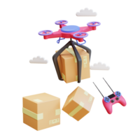 3d render drone courier delivering box package