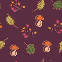 Vector seamless pattern with berries and mushroom.