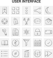 25 iconos de interfaz de usuario dibujados a mano conjunto de garabatos vectoriales de fondo gris vector