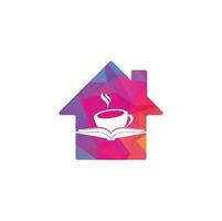 café libro casa forma concepto vector logo diseño. logo icónico de la librería de té.