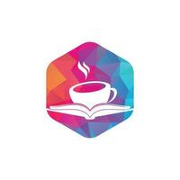 diseño del logotipo del vector del libro de café. logo icónico de la librería de té.