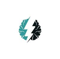 Brain and thunder logo. power brain logo design template. Brain power with electric symbol for logo design vector editable